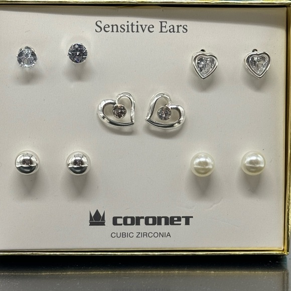 Box Set 5 Pairs Silver Stud Earrings Hearts - Picture 15 of 15